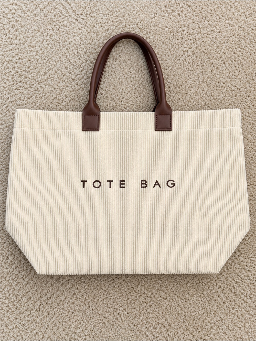 Cream Tote Bag with Brown Handles - Stylish Everyday Carry